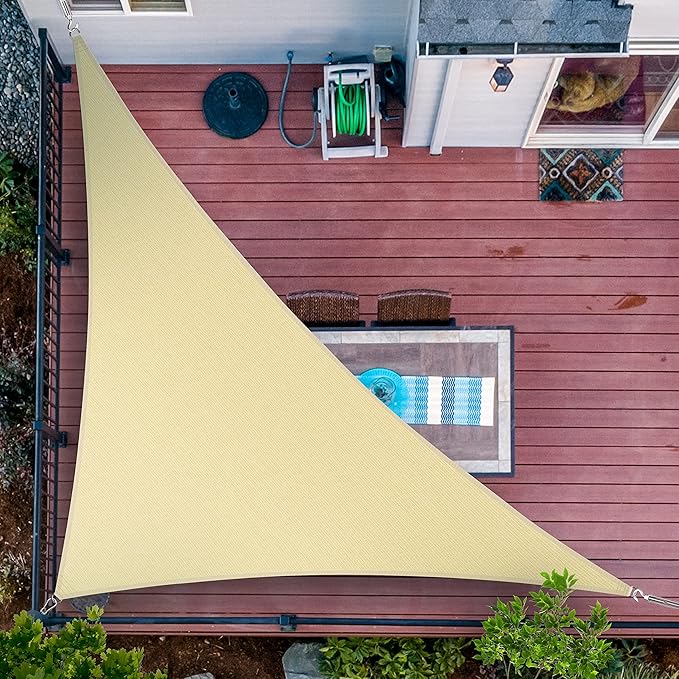 ShadeMart 23' x 24' x 33.2' Beige Sun Shade Sail UPF50 Right Triangle smTAPT08 Canopy Fabric Cloth Screen, Water Air Permeable & UV Resistant, Heavy Duty (We Customize Size)