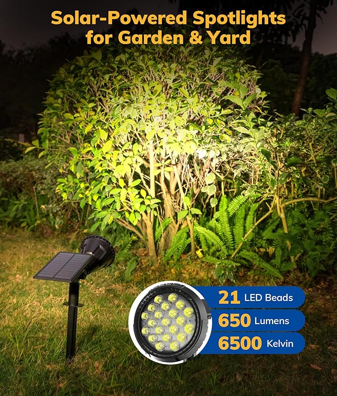 NBKLS Solar Spot Lights for Outside, 21 LED Outdoor Solar Lights for Yard, 4 Pack Solar Spotlights Waterproof Auto On/Off for Landscape, Wall, Garden, Pool, Tree, Pathway and Driveway(White)