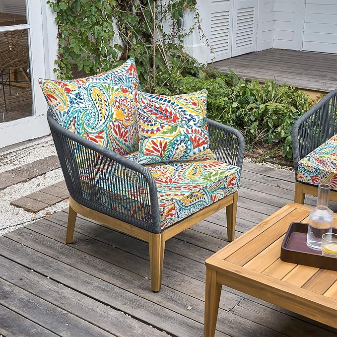 LVTXIII Outdoor Seat and Back Cushion Patio Deep Seat Cushion Set Seasonal Chair Cushion for Wicker Chairs and Garden Furniture Decoration, 22"x22"x4", Paisley Multi