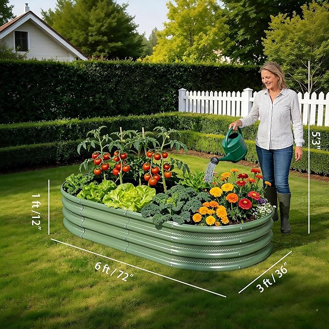 6×3×1 ft Light Green Metal Galvanized Raised Garden Bed, Easy Assembly Outdoor Garden Planter for Gardening Fruit, Vegetables, Flowers & Herbs