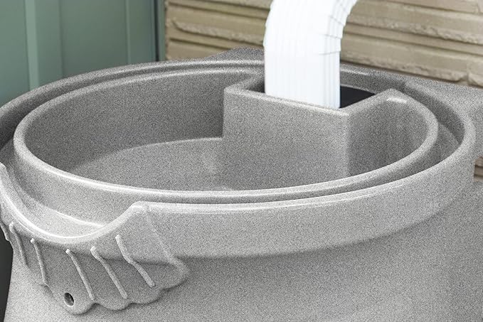 Good Ideas Rain Saver 50 Gallon Urn Shaped Water Storage Barrel with Planter and 2 Metal Spigots, Light Granite