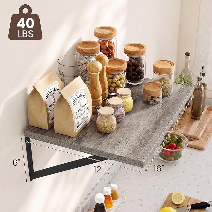Dreamland Wall Mounted Floating Shelves Set of 2, 16x12, Grey