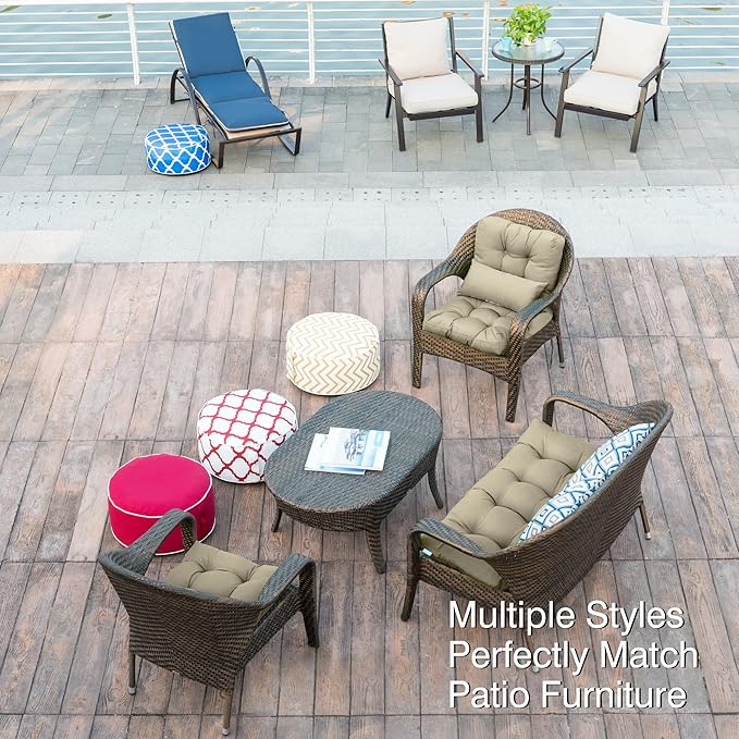QILLOWAY Outdoor Chair Cushion for Patio Furniture, Waterproof Patio Cushions Set of 2 with Ties, Fade Resistant Replacement Pads for Outdoor Rocking Chairs,Beige