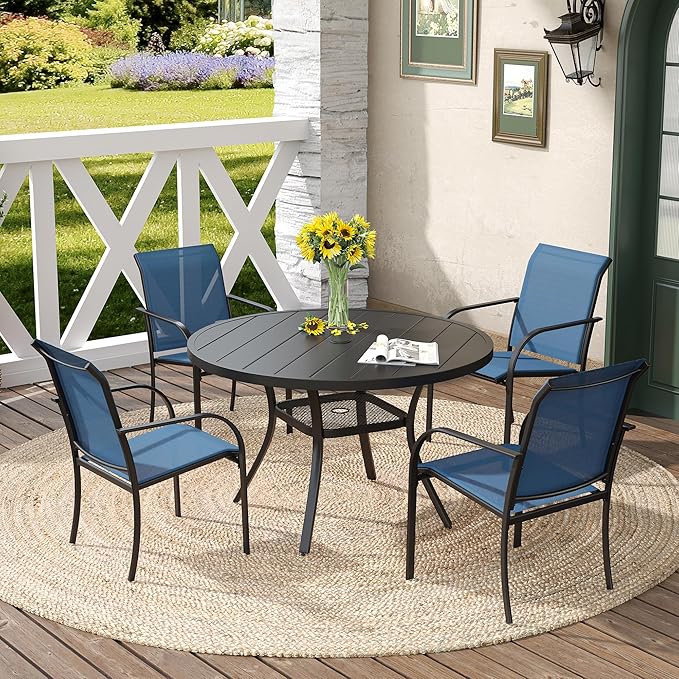 DIFY Patio Dining Chairs Set of 4, Stackable Outdoor Metal Chairs for Garden, Porch and Lawn, Blue