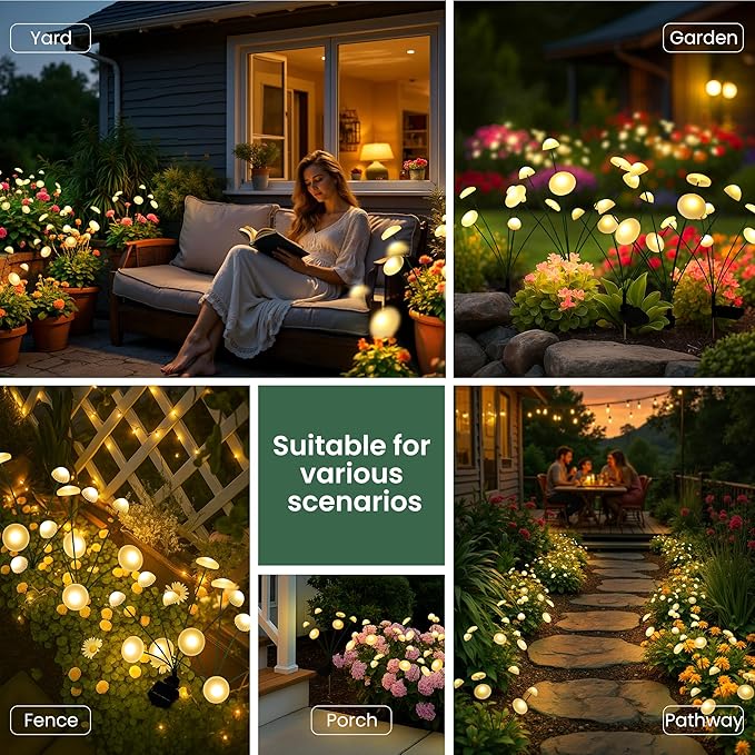 Solar Garden Lights, 6pack Solar Fairy Lights for Outside, Swaying Mushroom Lights Outdoor Decorative, Waterproof Light Decor for Yard,Lawn,Patio,Pathway Decoration(Warm White)