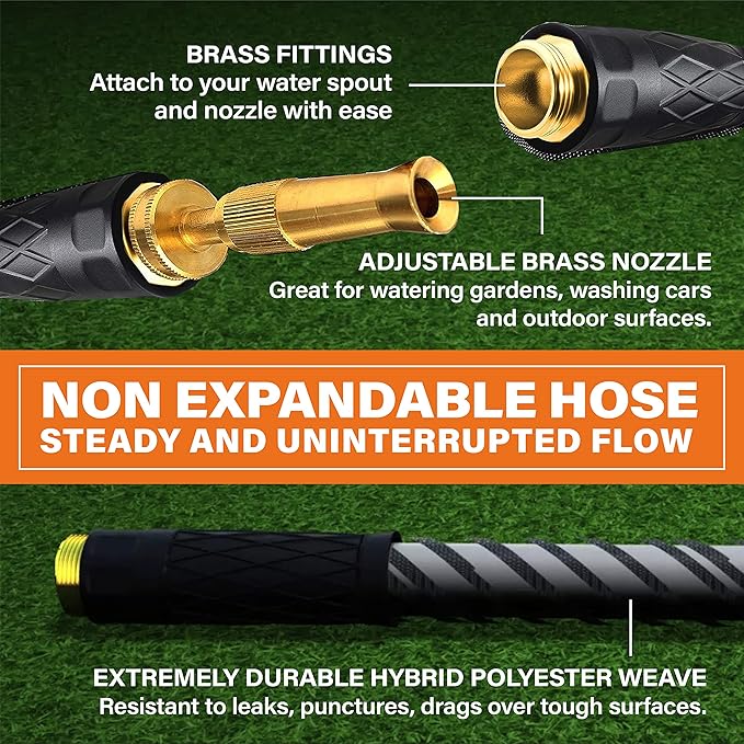 Bionic Flex PRO 50’ Garden Hose, Heavy Duty & Lightweight Weatherproof Garden Water Hose with Brass Fittings & Adjustable Brass Spraying & Shooting Nozzle, 500 PSI Tear Resistant, Kink Free Hose