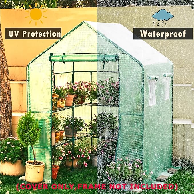 Purlyu Walk-in Greenhouse Replacement Cover with Roll-Up Zipper Door -56x56x76 inch PE Greenhouse Cover for Outdoor Plant Gardening Plants Cold Frost Protection Wind Rain Proof(PLGH002PECC)