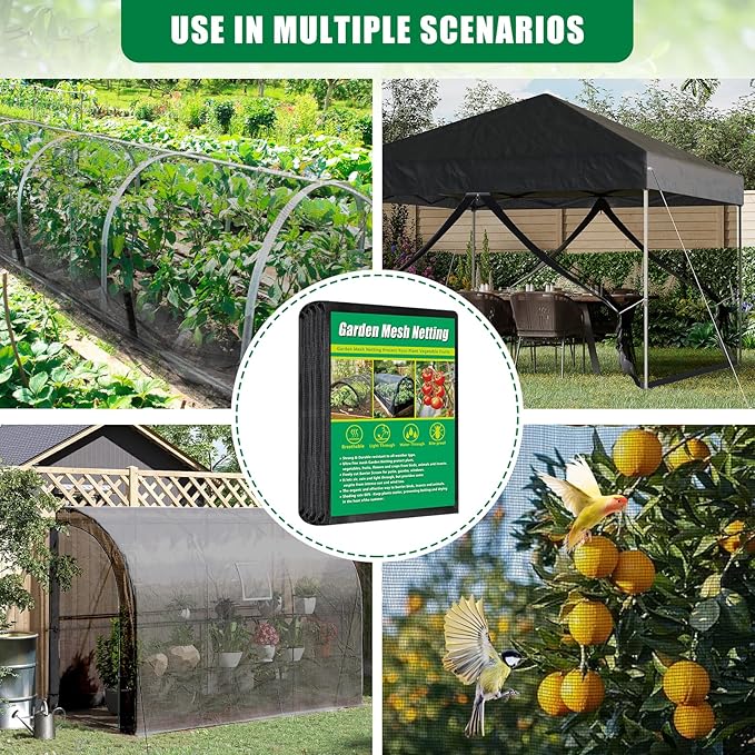 10 X 33 FT Thicker Garden Mesh Netting Pest Barrier for Raised Beds, Black Fruit Tree Netting for Cicadas, Bird Insect Blueberry Bush Strawberry Netting Cover for Garden Protection, Shading Rate 30%