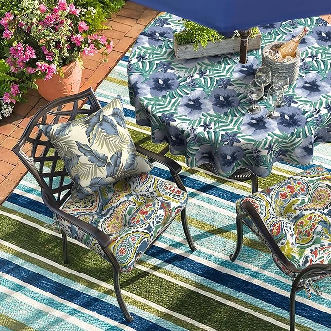 DYTXIII Set of 2 Outdoor Chair Cushions 19"x19"x4", Water Repellent Tufted Patio Seat Cushions with Ties, Thick Replacement Pads for Wicker Dining Chairs, Patio Furniture, Paisley Paradise