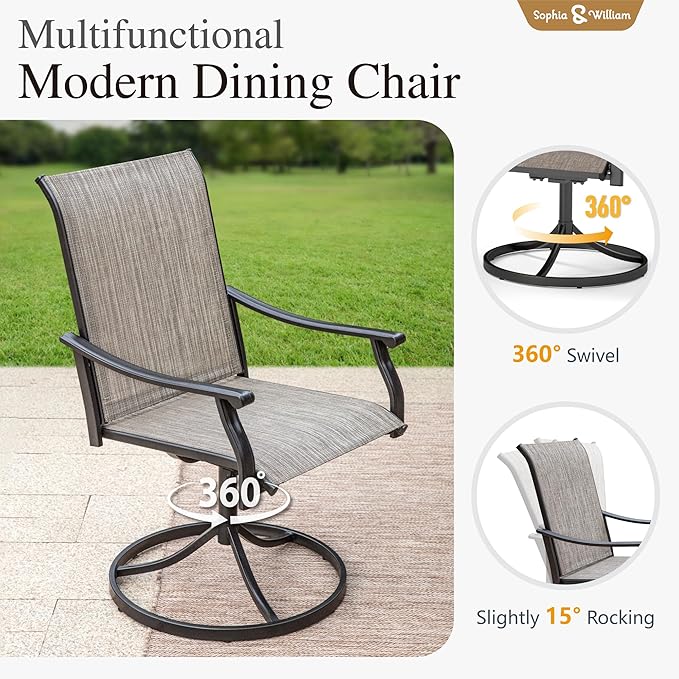 Sophia & William Patio Dining Chairs Set of 6, Outdoor Swivel Chairs with Breathable Textilene Fabric, Rustproof for Lawn Garden Support 350lbs