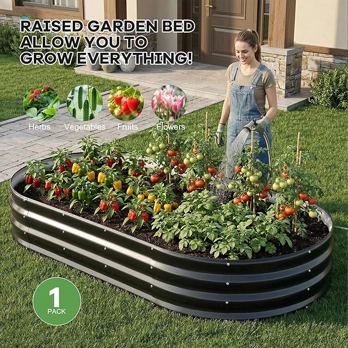 Galvanized Raised Garden Beds Outdoor, 6x3x1ft Oval Metal Raised Beds for Gardening, Rust-Resistant Garden Planter Box for Planting Vegetables, Flowers, Fruits in Backyard, Patio, Lawn(Grey)