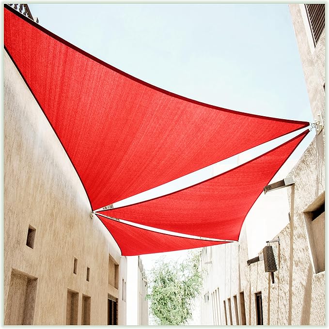 ColourTree 20' x 20' x 28.3' Red Right Triangle CTAPRT16 Sun Shade Sail Canopy Mesh Fabric UV Block UPF50 - Commercial Heavy Duty - 190 GSM - 3 Years Warranty (We Make Custom Size)