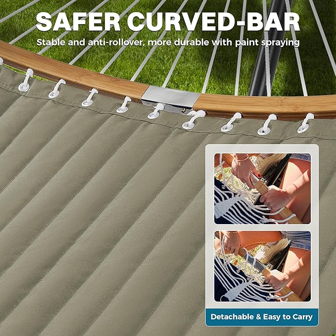 SUPERJARE Curved-Bar Hammock with Stand, 2 Person Heavy Duty Hammock Frame, Detachable Pillow & Portable Carrying Bag, Perfect for Outdoor & Indoor, Olive Gray