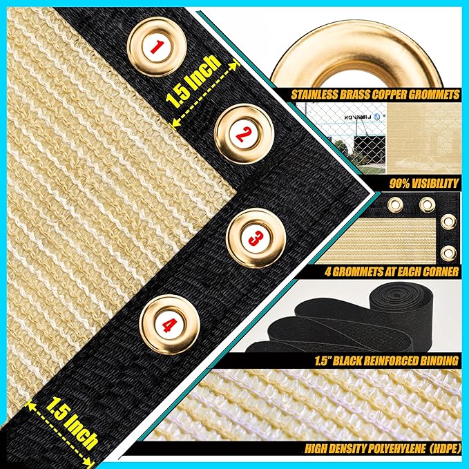 ShadeMart 4' x 17' Fence Privacy Screen Beige Heavy Duty 170 GSM Fencing Mesh Shade Net with Grommets & Zip Ties, 90% Blockage Fence Screen for Balcony Yard Outdoor Garden Pool (We Customize Size)