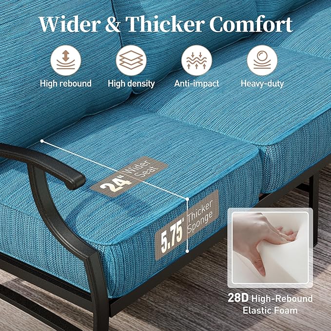 SUNSHINE VALLEY Metal Outdoor Rocker Patio Chairs Set of 2 with 5.75" Extra Thick Cushion, 2 Piece High Back Rocker Patio Chairs All Weather Outdoor Furniture Seating for Deck Balcony Porch, Blue-2