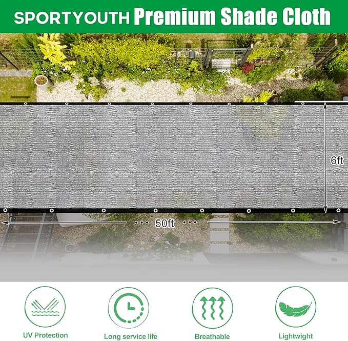 SPORTYOUTH 40% Shade Cloth for Garden, 6ft x 50 ft Mesh Tarp with Grommets, Black UV Resistant Outdoor Sunblock Shade Netting Cover for Greenhouse, Plants Vegetables Growing, Patio, Chicken Coop