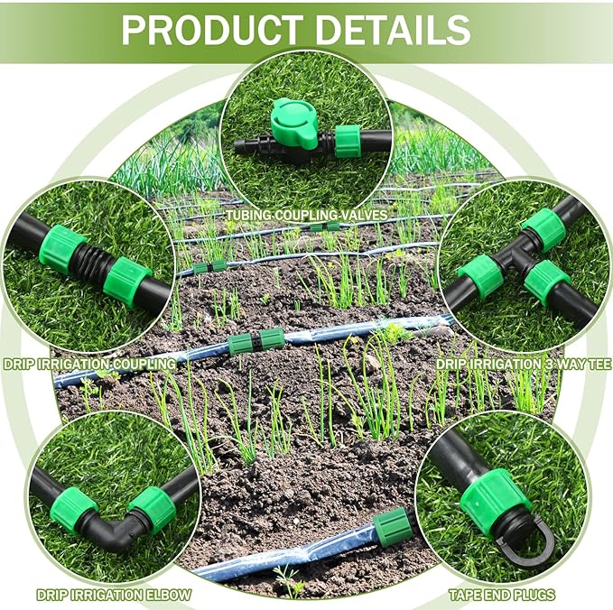 250 ft 5/8 Inch Drip Tape Irrigation Kit Drip Tape 16 Mil 8" Spacing Hose Garden Watering Tubing System Automatic Irrigation Equipment for Plant, Landscape, Yard, Lawn and Farm