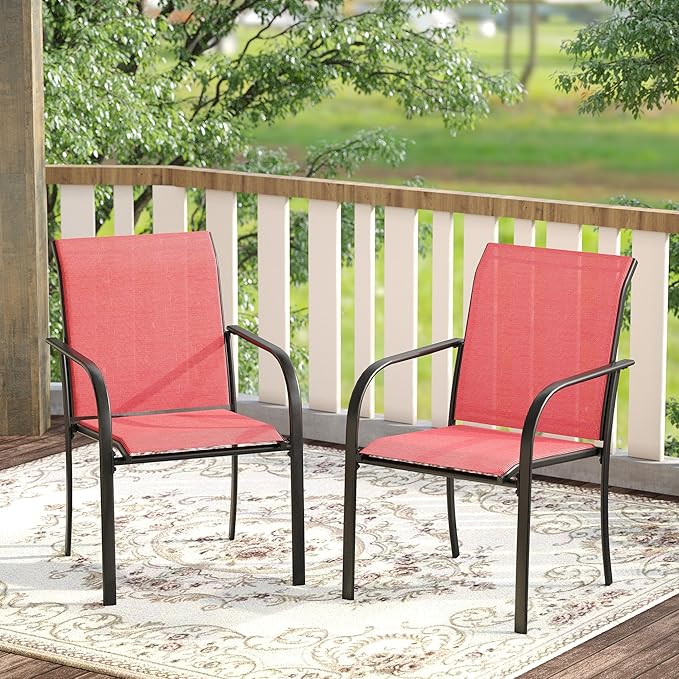 DIFY Patio Dining Chairs Set of 4, Stackable Outdoor Metal Chairs for Garden, Porch and Lawn, Red