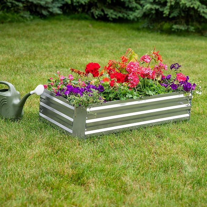Sunnydaze Galvanized Raised Garden Bed - Metal Raised Bed for Gardening - Outdoor Planter Box for Flowers, Plants, and Vegetables - Silver - 48" W x 24" D x 12" H Rectangle
