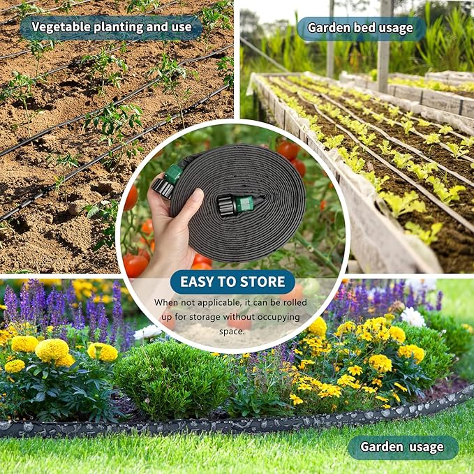 4 Pack Flat Soaker Hose 25FT for Garden Beds, Lightweight Drip Soaker Hose 100 ft for Foundation Watering of Plants – Garden Sprinkler Soaker Hoses with Heavy Duty & Easy to Install (25ftx4)