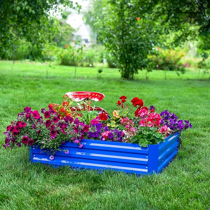 Sunnydaze Galvanized Raised Garden Bed - Metal Raised Bed for Gardening - Outdoor Planter Box for Flowers, Plants, and Vegetables - Blue - 48" W x 36" D x 12" H Rectangle