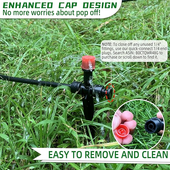 40PCS Push-to-Connect Drip Irrigation Emitters for 1/4 inch Irrigation Tubing, Two-Way Connection Adjustable Drip Emitter Sprayer with Stake, Irrigation Dripper Sprinklers for Drip Irrigation System