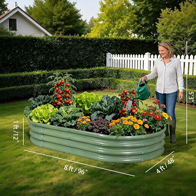 Gartist 8×4×1 ft Large Light Green Raised Garden Bed Planter, Easy Assembly Metal Garden Bed Outdoor for Vegetables, Flowers & Herbs