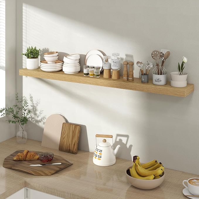 Acovy 48 Inch Floating Shelves for Wall 1 Pack, 48" Wall Shelves for Books, Storage, Decor, Wall Mounted Floating Shelf with Invisible Brackets for Kitchen, Living Room, Oak