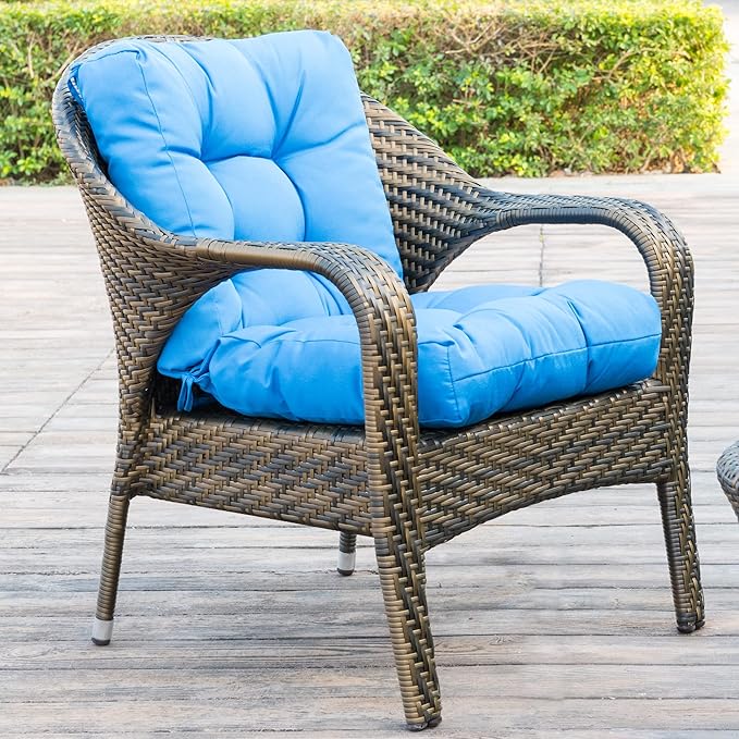 QILLOWAY Outdoor Chair Cushion for Patio Furniture, Waterproof Patio Cushions Set of 2 with Ties, Fade Resistant Replacement Pads for Outdoor Rocking Chairs,Marine Blue