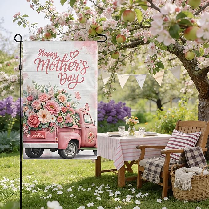 Mother's Day Decorations - Happy Mother's Day Garden Flag | Mother's Day Decor Party Favors Supplies for Outdoor Outside | Mother Day Backdrop Banner for Garden Porch Patio Lawn Yard Home