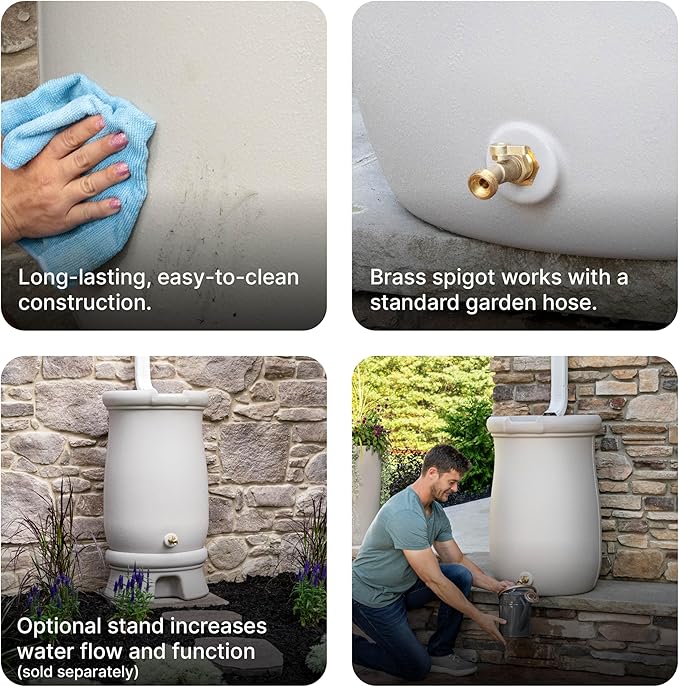 Step2 Fernway Rain Barrel, Outdoor Water Conservation Container, Holds 50 Gallons, Gray