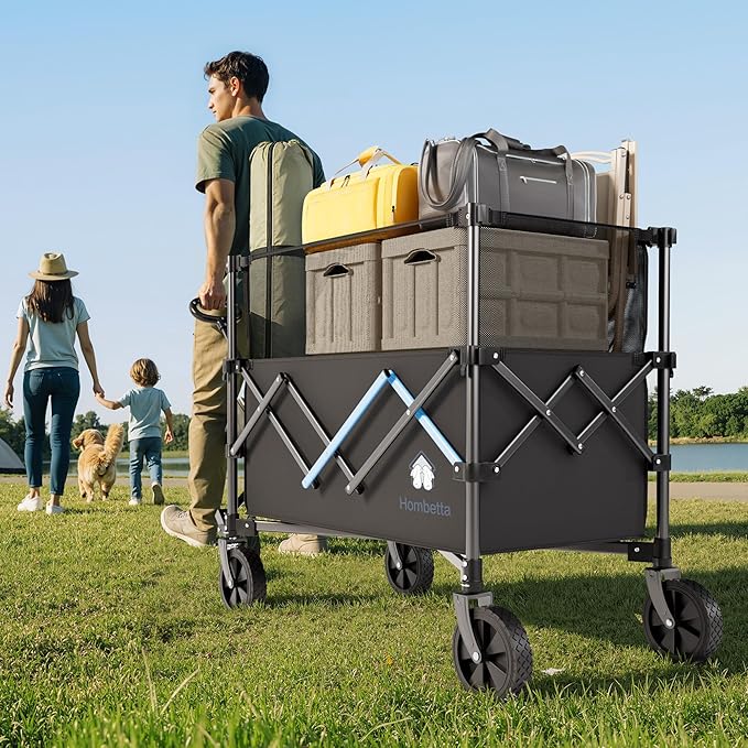 Homebetta Collapsible Wagon Cart, 450LBS Heavy Duty Collapsible Wagon with Brake, All-Terrain Wheels, Removable Fabric Cover, Adjustable Capacity 150L–300L for Garden, Moving, Glamping, Beach, Gift