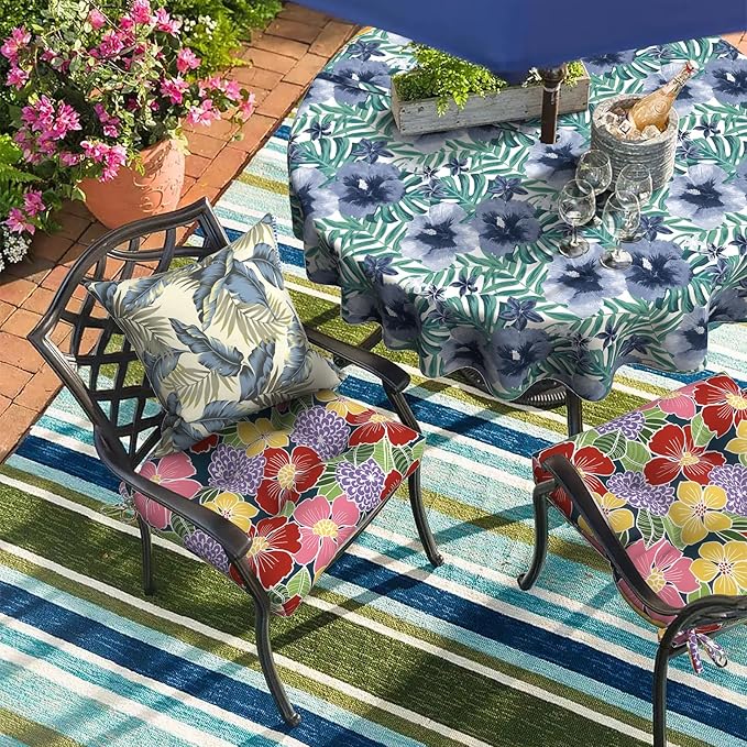 DYTXIII Set of 2 Outdoor Chair Cushions 19"x19"x4", Water Repellent Tufted Patio Seat Cushions with Ties, Thick Replacement Pads for Wicker Dining Chairs, Patio Furniture, Flower Bloom