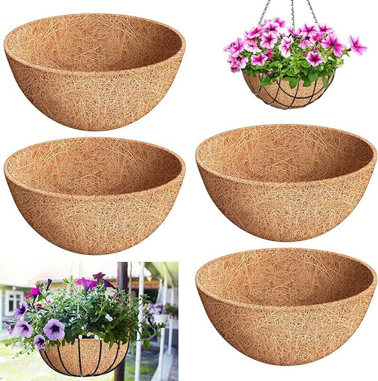 Riare 4 Pack 16 Inch Round Coco Liners Replacement, 100% Natural Coconut Coir Liners for Hanging Baskets, Garden Flower Vegetables Planter Pot, Window Box, Fence, Decks