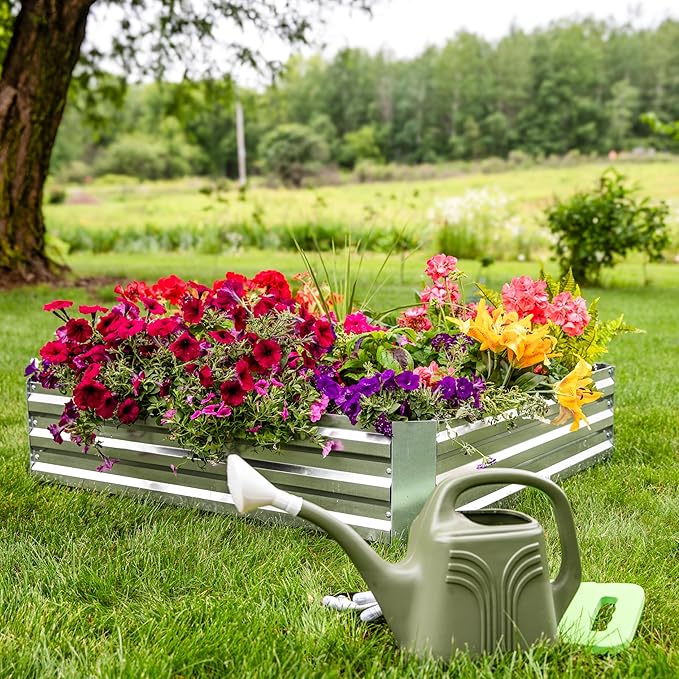 Sunnydaze Galvanized Raised Garden Bed - Metal Raised Bed for Gardening - Outdoor Planter Box for Flowers, Plants, and Vegetables - Silver - 12” H Square