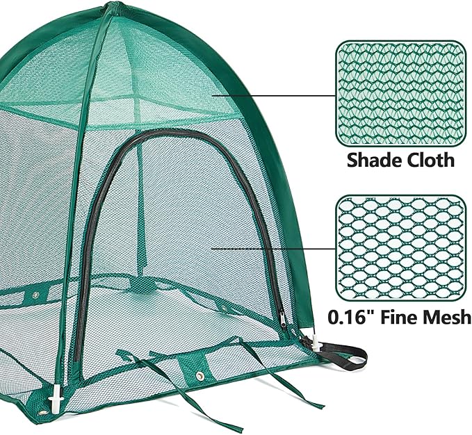2 Pack Pop up Plant Cover, Garden Netting for Raised Beds, Crop Cage, Blueberry Bush Netting Cover with Metal Spikes Protect Plants Against Birds, Small Animals and Direct Sunlight 36" x 36" x 39"