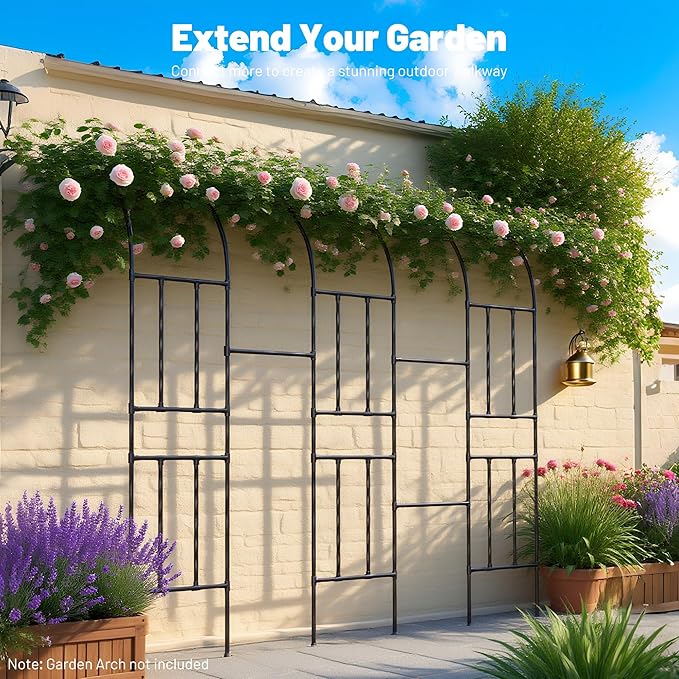 8PCS Garden Arch Trellis Connectors, Metal Garden Arch Connector Bar for Walkway Tunnel, Arch Extension Rods Accessory Form a Garden Promenade 0.78in Diameter x 15.7in Length Black
