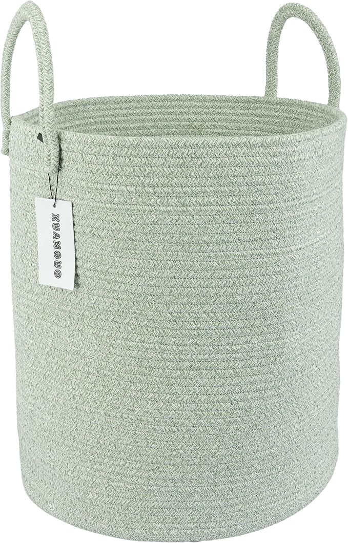 XUANGUO Cotton Rope Laundry Basket Hamper for Clothes, green