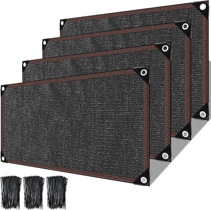 4 Pcs 10 x 20 Ft Black Shade Cloth Roll for Covering Garden 70% Mesh UV Resistant Net with Ties for Patio Outdoor Greenhouse Fence Flower Plant Cover Canopy
