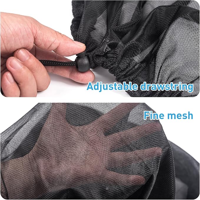 3 Pieces Mesh Cover for Rain Barrels with Drawstring, Water Collection Buckets Tank Protector, Rainwater Bucket Netting Screen Cover for Outdoor Garden, 37.4 Inches, Black