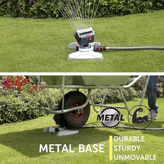 Eden 94127 Metal Adjustable 4-Way Mini Turbo Oscillating Sprinkler W/Quick Connect Starter Set, 20 Nozzle, Covers up to 4,000 sq. ft