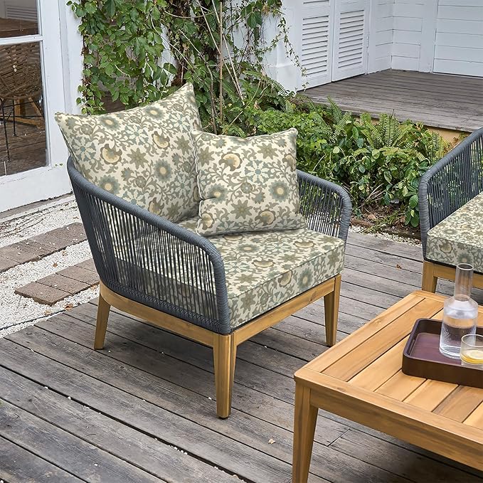 LVTXIII Outdoor Deep Seat Cushion Patio Seat and Back Cushion Set Seasonal Chair Cushion for Dining Arm Chairs, Wicker Chairs and Garden Furniture Decoration, 22"x22"x4", Floral Symphony