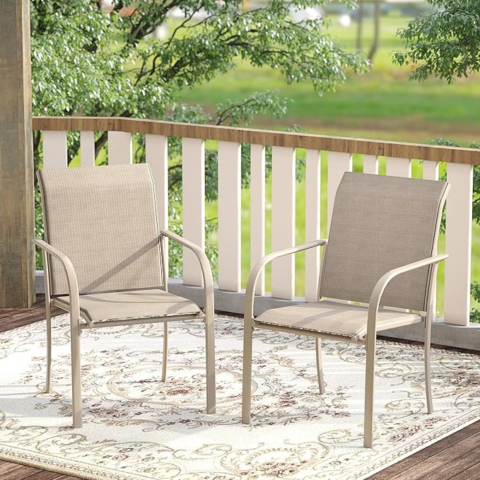 DIFY Patio Dining Chairs Set of 4, Stackable Outdoor Metal Chairs for Garden, Porch and Lawn, Sandshell