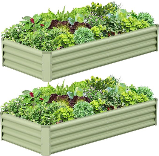 2PCS 6x3x1FT Galvanized Raised Garden Bed, Galvanized Planter Raised Garden Boxes Outdoor, Large Metal Raised Garden Beds for Vegetables-Green