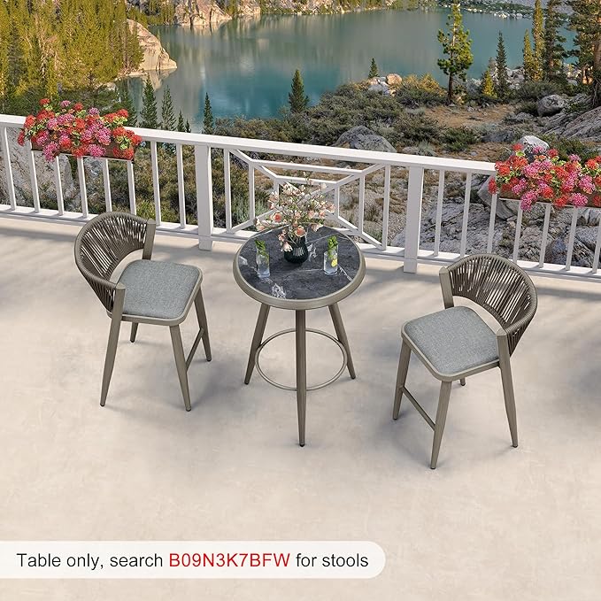 PURPLE LEAF Counter Height Bar Stools Table Dining Table with Weather Resistant for Patio Garden Grey