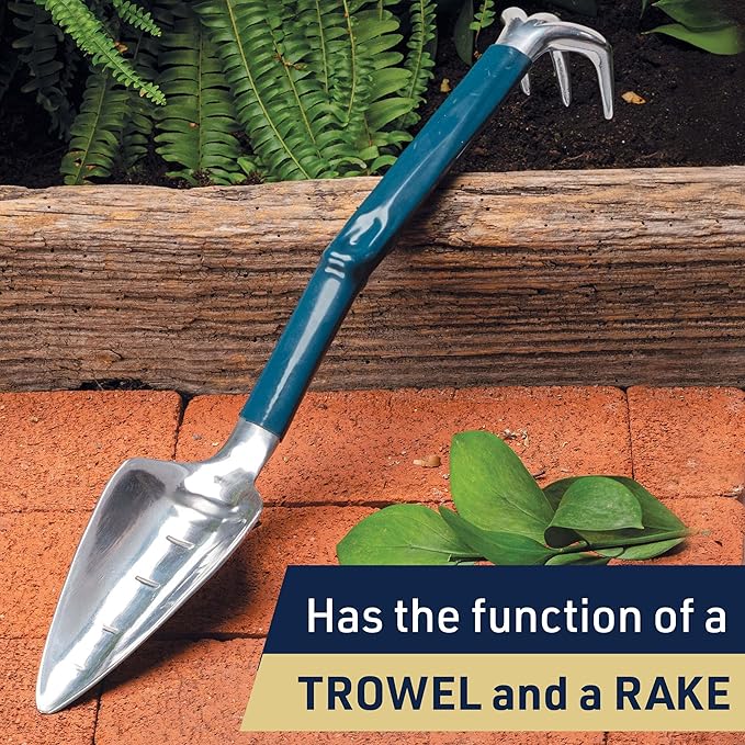 Garden Shovel and Rake Combo Multi Tool - 17-Inch Garden Hoe and Trowel with Comfortable Grip for Easy Planting, Weeding, and Cultivating - Two in One Gardening Tools by Kings County Tools