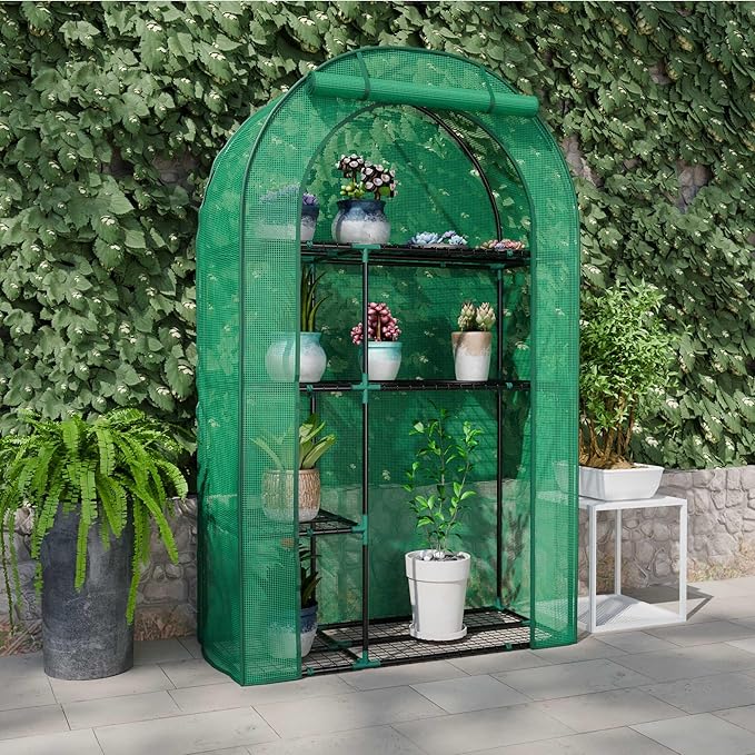 4-Tier Indoor/Outdoor Mini Greenhouse, 40" x 18" x 63" Portable Plant Starter for Herbs & Seedlings with Clear PE Cover, Tool-Free Assembly
