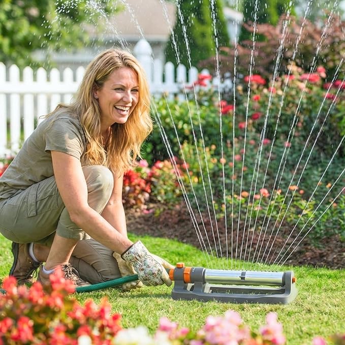 Oscillating Water Sprinkler for Yard, Lawn Sprinkler with 3-Way Adjustable Spray for Garden and Lawn Large Area Outside Watering, Matel Base