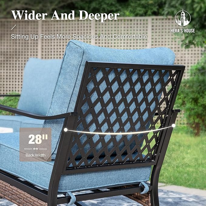 HERA'S HOUSE Patio Chairs Set of 2, High Back Outdoor Dining Chairs with Thick Cushions, All Weather Metal Frame Furniture for Garden, Backyard, Deck, Navy Blue