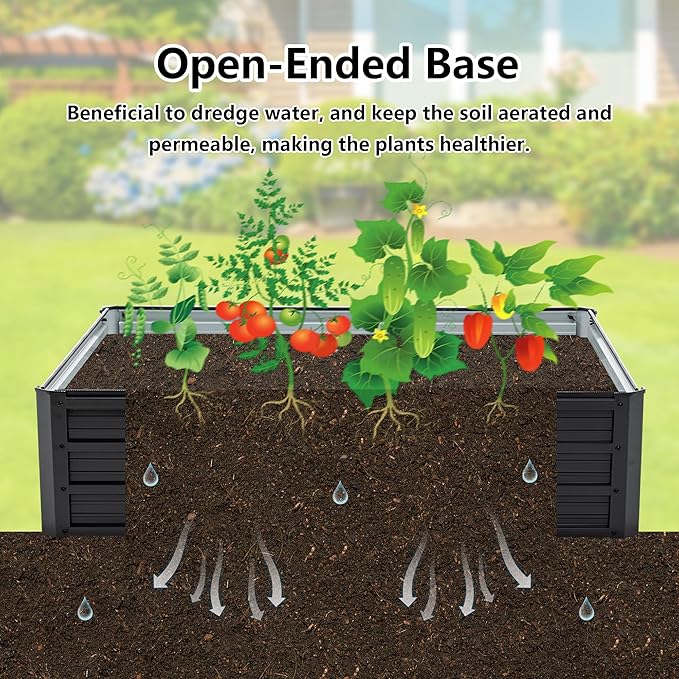 Thanaddo Galvanized Raised Garden Bed 4x3x1ft Outdoor Planter Box Galvanized Steel Garden Bed Kit for Vegetables, Flowers, Herbs and Succulents Black